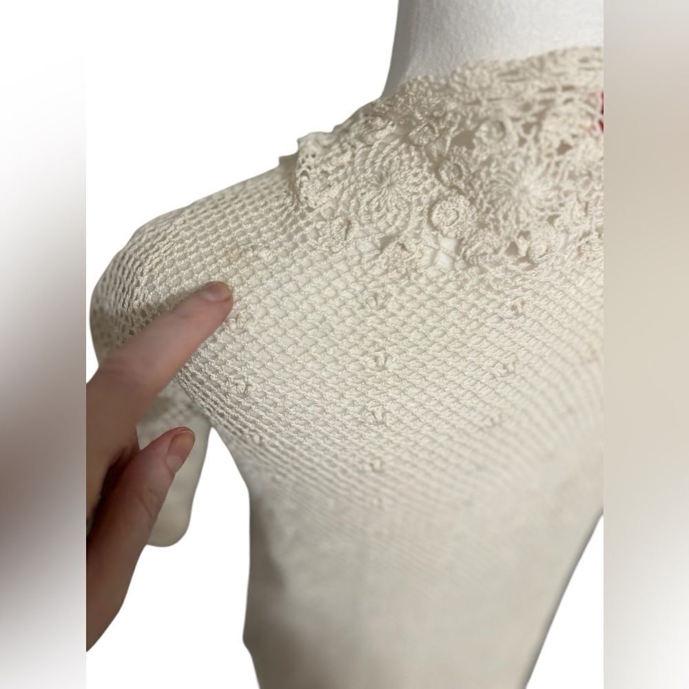 Vintage crochet sweater vest jacket cream large Japanese hand knit - Picture 4 of 11